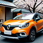 **

A stylish, two-tone Renault Captur parked in front of a trendy café in Tokyo. A young woman, fully clothed in fashionable, modest clothing, smiles as she exits the car. Cherry blossoms softly fall in the background. Professional quality, safe for work, appropriate content, perfect anatomy, natural proportions, family-friendly.

**
