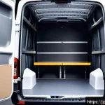 르노 마스터 밴의 적재 능력 - A spacious Renault Master van cargo interior with a wide, flat floor covered in non-slip material, s...